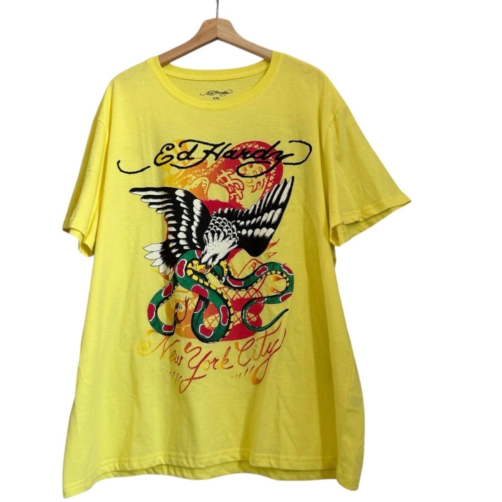 Ed Hardy Mens XXL Yellow Eagle Snake Graphic Streetwear Preppy T-Shirt NWT